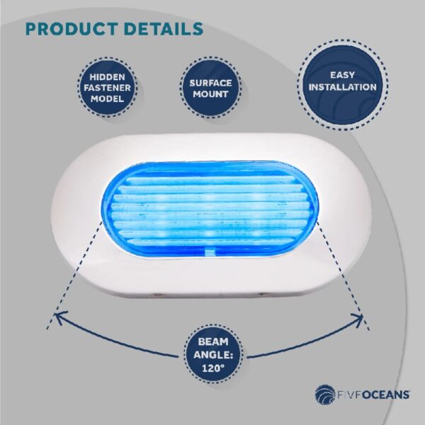 Oblong LED Courtesy Light, Boat Accent Lights, Marine Light for Boat Interior, Deck, Cockpit, Blue LED, IP67 Waterproof, 12V, for Pontoon, Fishing Boat, Yacht, RVs - 2-Pack- FO4138-M2