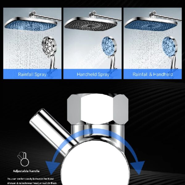 12 Inch High Pressure Rainfall Shower Head 10 Spray Handheld Showerhead Combo, with Extension Arm, Hose, New