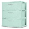 Storage Drawer, 3 Drawer Plastic Weave Wide Tower with Pull Handles, Brown