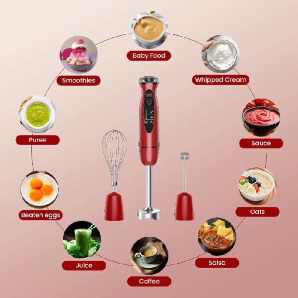 Immersion Hand Blender,5-in-1 1100W Multi-Function Handheld Stick Blender with 24-Speed, Stainless Steel Blades, Chopper, Beaker, 600ml, New Mixer Milk Frother for Baby Food/Smoothies/Puree