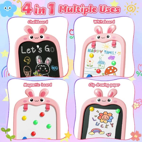 WonderStone 4-in-1 Kids Table and Chairs Adjustable Easel Toy for Ages 2-4, Flippable Sided Magnetic Drawing Board with Storage, Gift for Toddlers