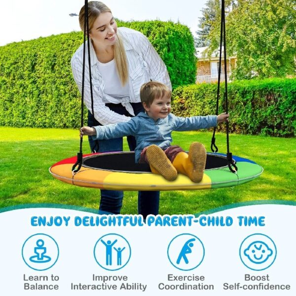 40” Tree Swing with LED Lights for Kids Adults, Indoor Outdoor Flying Saucer Swing with Adjustable Multi-Strand Hanging Ropes for Tree, Backyard, Playground ,Colorful