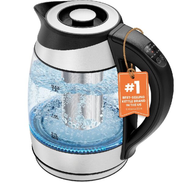 1.8L Electric Glass Kettle w/ Temperature Control, Removable Tea Infuser - Stainless Steel
