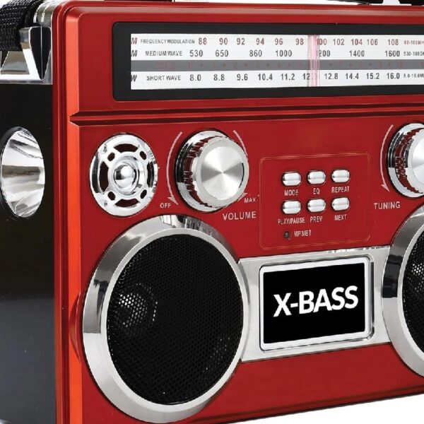 Supersonic SC-1097BT-RED 3 Band Radio With And Flashlight (Red)