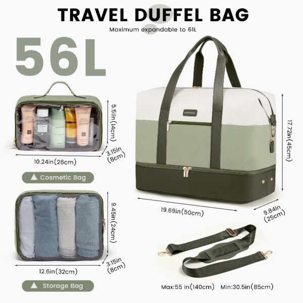 Travel Duffel Bag for Women, Large Weekender Overnight Bag, Carry-on Gym Bag with Separate Shoes Compartment, Mom Hospital Bags for Labor and Delivery with 2 Packing Cubes