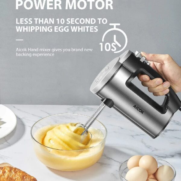 Hand Mixer Electric 6 Speed 300w Turbo Kitchen Handheld Mixer Self-Control Speed Stainless Steel for Easy Whipping Dough, Cream, Cake