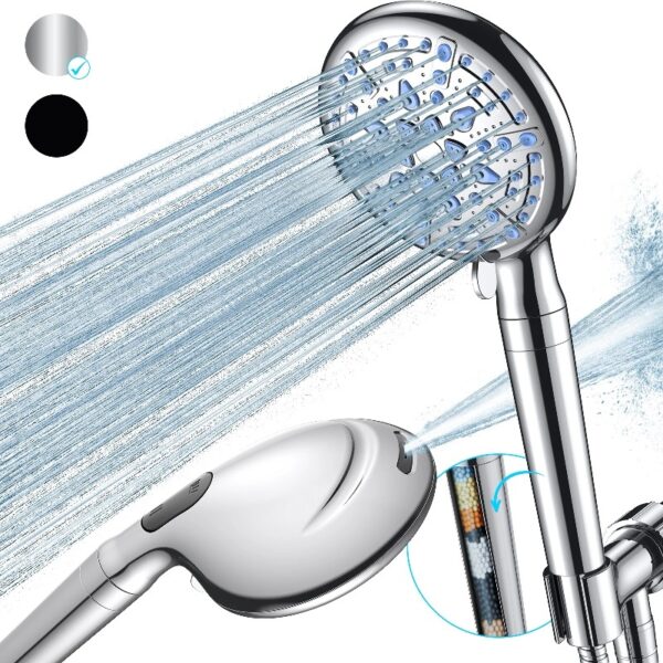 9 Setting Handheld Shower Head,High Pressure Shower Head with Filter,Silver