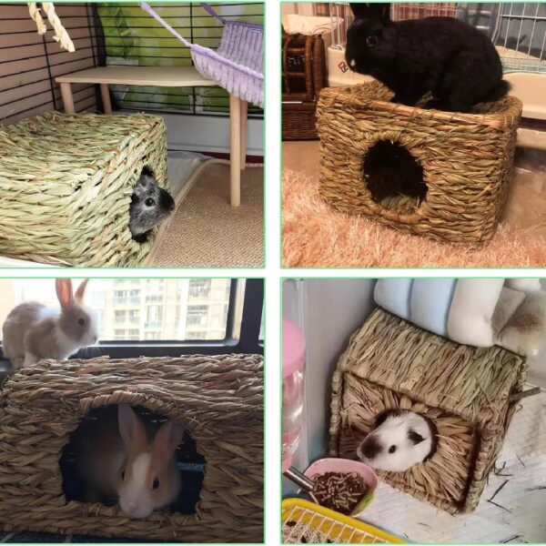 Tfwadmx Rabbit Grass House, Extra Large - Natural Hand Woven Seagrass Play Hay Bed, Hideaway Hut Toy for Bunny Hamster Guinea Pig Chinchilla Ferret