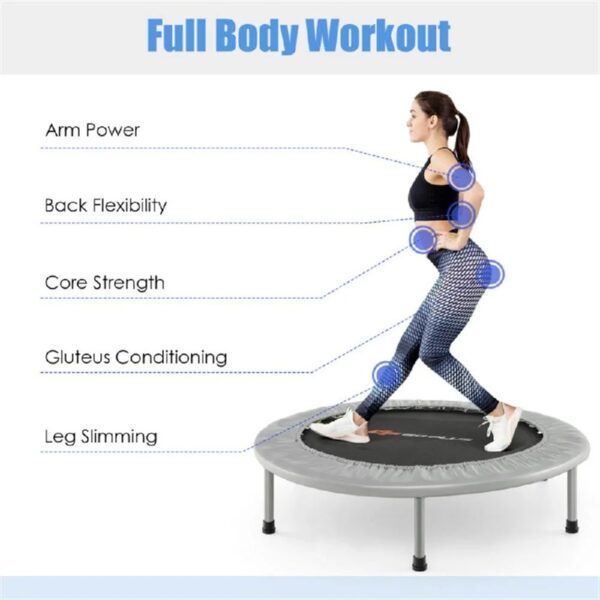 36 Inch Mini Folding Trampoline Portable Recreational Fitness Rebounder, Foldable Mini Trampoline, Fitness Rebounder for Indoor Garden-Silver