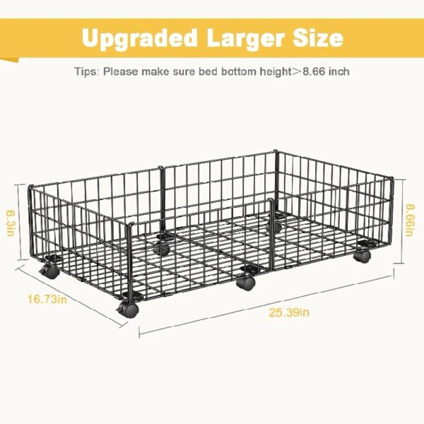 Under Bed Storage with Wheels, 2 Pack Living Room Bedroom Storage Organizers, Large Metal Under Bed Drawer Containers, Black