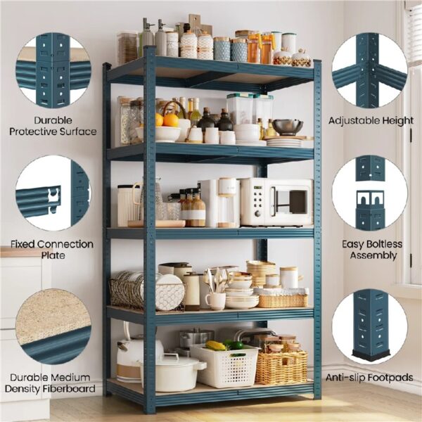 5-Tier Metal Boltless & Adjustable Storage Rack, Blue
