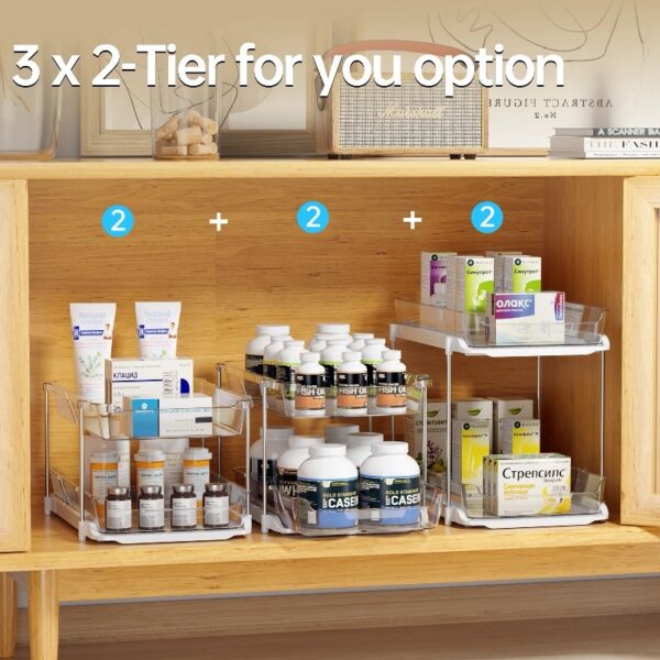 3 Tier Pull-Out Under Sink Organizer Storage, Bathroom Stackable Pantry Counter Sliding Cabinet Organization and Storage, 2 Sets