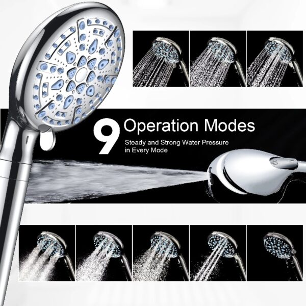 9 Setting Handheld Shower Head,High Pressure Shower Head with Filter,Silver