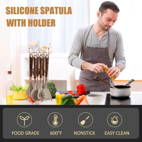 Silicone Kitchen Utensil Set, 7 Pieces Nonstick Cooking Utensil Set with Holder, Heat Resistant Cookware Silicone Spatulas Set, Kitchen Tool Set for Cooking