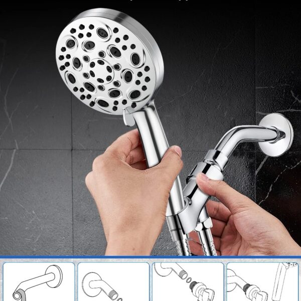 High Pressure Handheld Showerhead, 10 Spray Modes, with 60