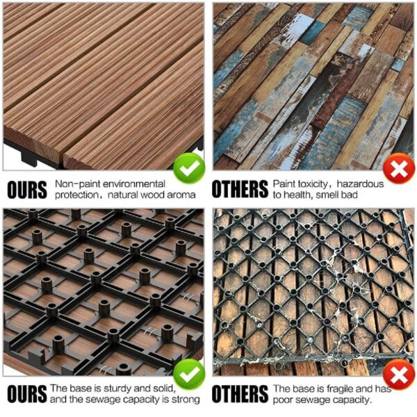 12'' x 12'' Fir Wood Flooring Tiles 11sq ft Coverage Area, 11 Pieces, Brown