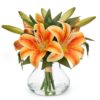 Artificial Flowers Tiger Lily with Vase Gradient Orange Lilies Silk Faux Flowers Arrangements in Glass Vase with Faux Water Fake Floral Bulk Bouquet for Home Decor Office Table Centerpiece Decoration