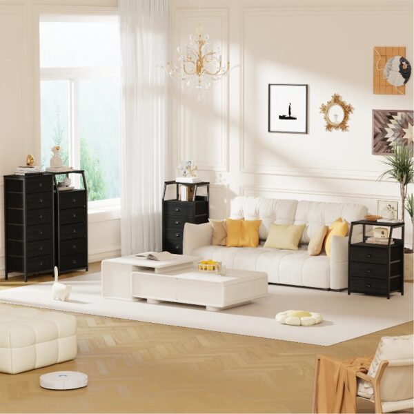 Nightstand,Vertical Dresser with Fabric Chest of Drawers & Storage for Bedroom,Living Room,White