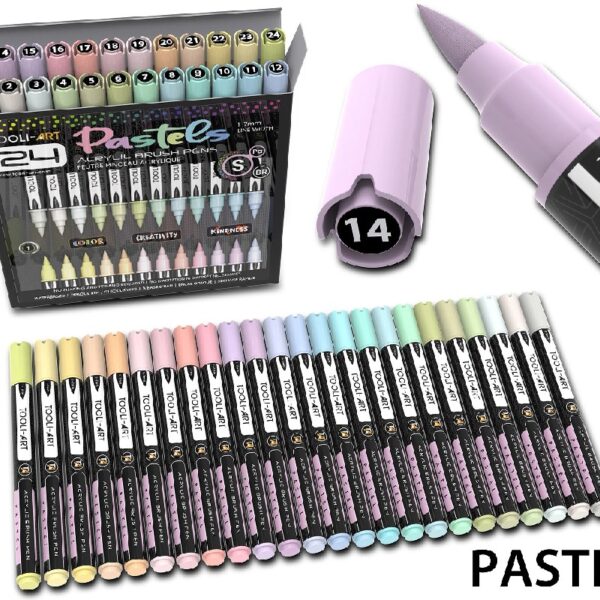 24 Flexible Brush Tip Acrylic Paint Pens Markers Set 1-7mm(PASTEL)