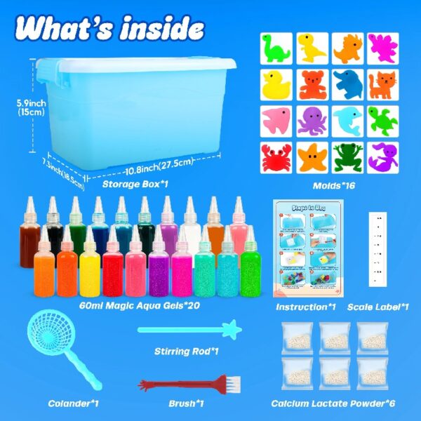 Mocoosy 20 Colors Magic Fairy Water Gel Toy Kit for Kids, Aqua Elf Water Gel Kit with 20 Magic Gels & 16 Squishy Maker Molds, Magical Squishy Paint Set Art Crafts STEM Game Activities for Boys Girls