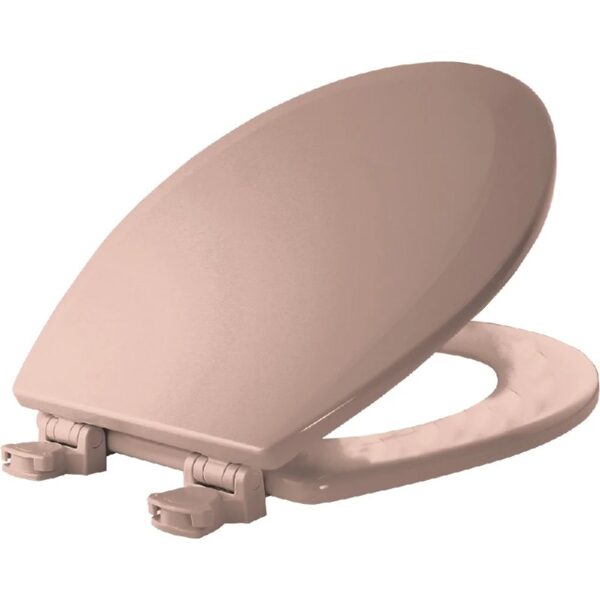 Round Enameled Wood Toilet Seat in White with Easy·Clean Hinge