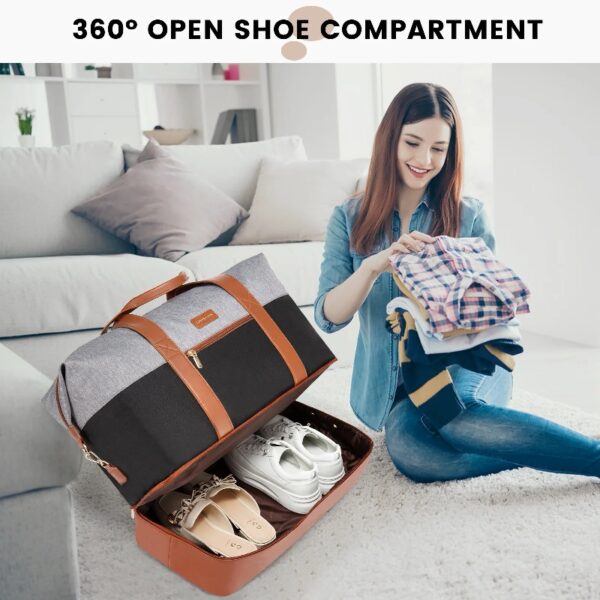 Travel Duffel Bag for Women, Large Weekender Overnight Bag, Carry-on Gym Bag with Separate Shoes Compartment, Mom Hospital Bags for Labor and Delivery with 2 Packing Cubes