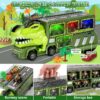 Dinosaur Truck Toys for Boys 3-6 Years, Dinosaur Truck Carrier -Tyrannosaurus Transport Car Carrier Truck with Lights, Music and Sounds, Dinosaur Play Sets for Boys Girls