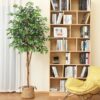 DR.Planzen 5 feet Artificial Ficus Tree, Tall Lifelike Greenery with Natural Wood Trunk for Living Room, office floor and corner decor