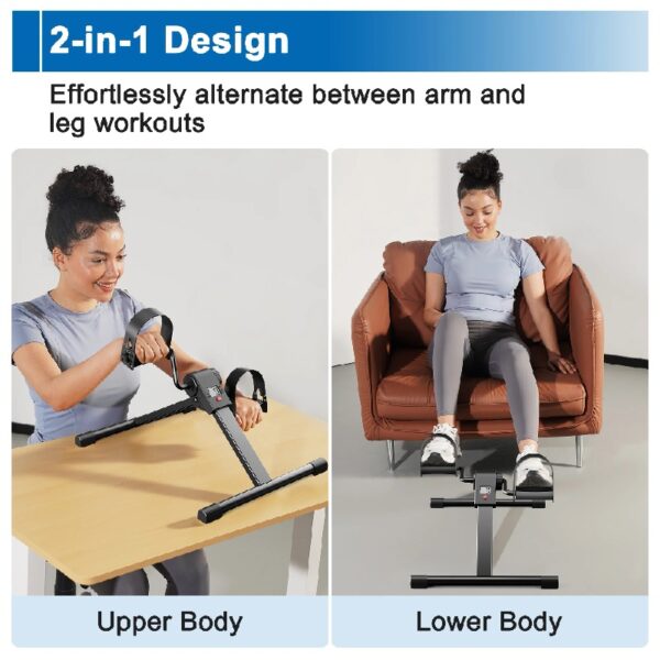 Mini Under Desk Bike Pedal Exerciser, Portable Folding Pedal Exerciser with Adjustable Resistance, Under Desk Bicycle Peddler for Arm and Leg Workout with LCD Monitor & Calorie Tracker