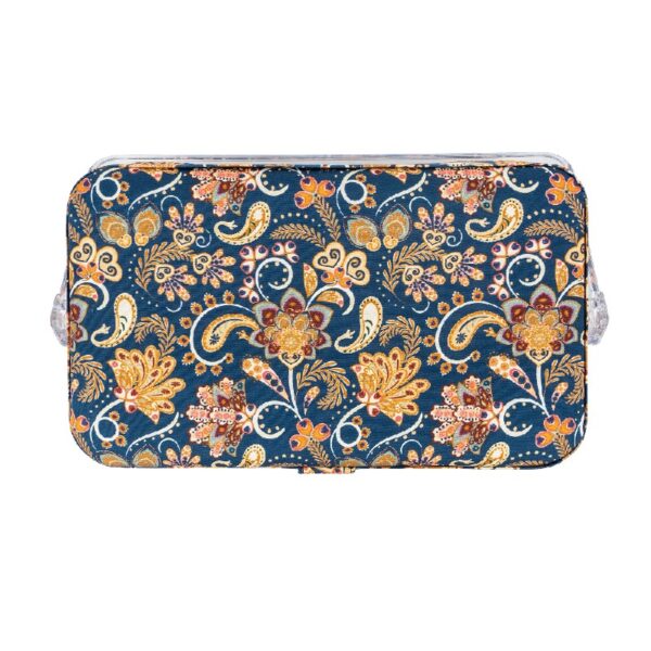SINGER Large Premium Tackle Sewing Basket Navy Paisley Print with Notions Sewing Kit and Matching Pin Cushion