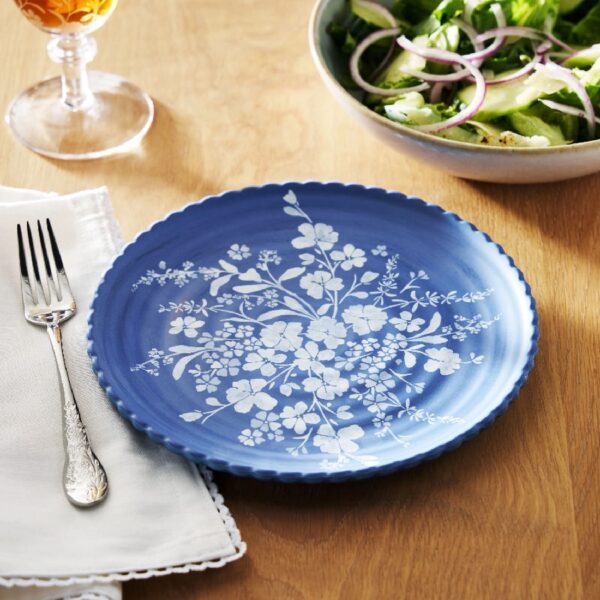 12-Piece Daisy Bamboo Melamine Dinnerware Set, Blue