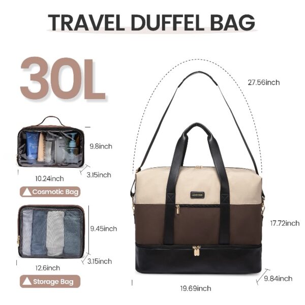 Travel Duffel Bag for Women, Large Weekender Overnight Bag, Carry-on Gym Bag with Separate Shoes Compartment, Mom Hospital Bags for Labor and Delivery with 2 Packing Cubes