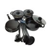 Non-Stick Cookware Set, Small Portable Cast Iron Pots and Pans with Glass Lids and Nylon Utensils for Outdoor Cooking - 13 Piece Set, Black