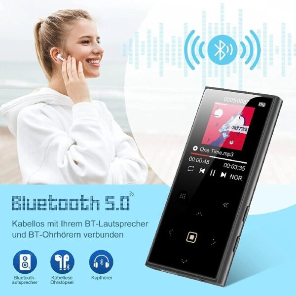 D22 Portable MP3 Player/Black 32GB FM 1.8''/Touch Button/5.0 Bluetooth/Multilingual