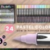 24 Flexible Brush Tip Acrylic Paint Pens Markers Set 1-7mm(PASTEL)