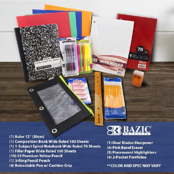 BAZIC School Kit Supplies Kit 86 Count, Bazic Products School Supplies Composition Books for Student 3-6 Grades, Spec May Vary, 1-Pack