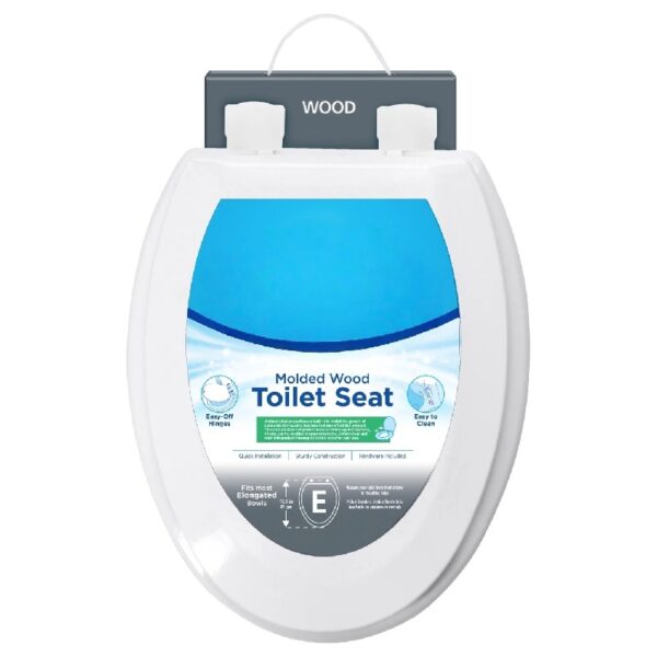 Antimicrobial Elongated Wood Toilet Seat with Easy-off Hinges