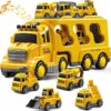 Construction Toddler Truck Toys for 3 4 5 6 Year Old Boys 5-in-1 Friction Power Vehicle Car Toy for Toddlers 1-3 Carrier Truck Toys for Kids 3-5 Christmas Birthday Gifts for Girls Age 3-9
