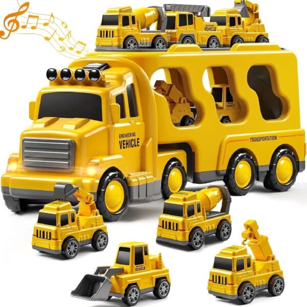 Construction Toddler Truck Toys for 3 4 5 6 Year Old Boys 5-in-1 Friction Power Vehicle Car Toy for Toddlers 1-3 Carrier Truck Toys for Kids 3-5 Christmas Birthday Gifts for Girls Age 3-9