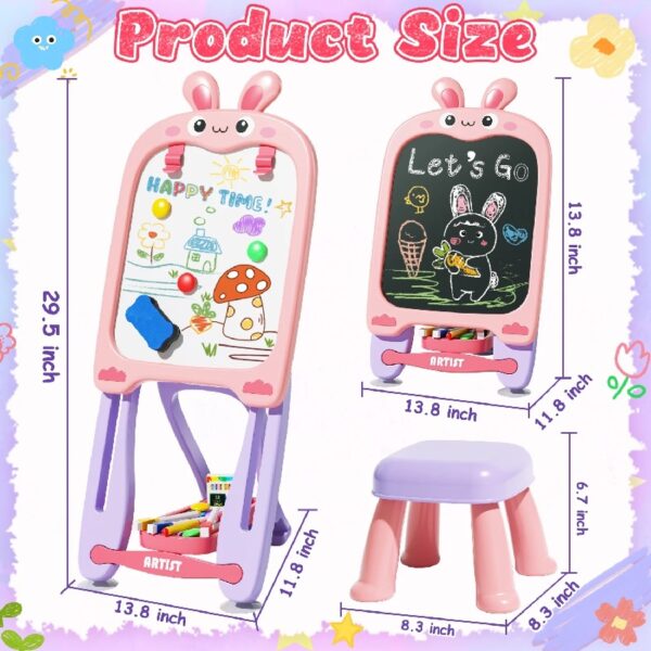 WonderStone 4-in-1 Kids Table and Chairs Adjustable Easel Toy for Ages 2-4, Flippable Sided Magnetic Drawing Board with Storage, Gift for Toddlers