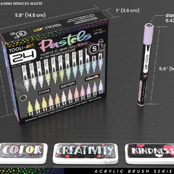 24 Flexible Brush Tip Acrylic Paint Pens Markers Set 1-7mm(PASTEL)