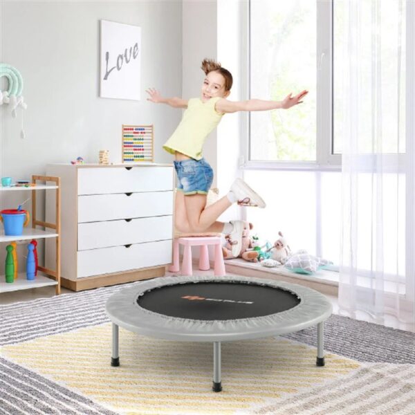 36 Inch Mini Folding Trampoline Portable Recreational Fitness Rebounder, Foldable Mini Trampoline, Fitness Rebounder for Indoor Garden-Silver