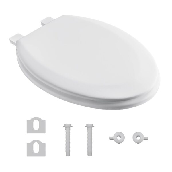 Elongated Wood Toilet Seat in White, Oval Wooden Toilet Seat, Adjustable & Easy to Clean