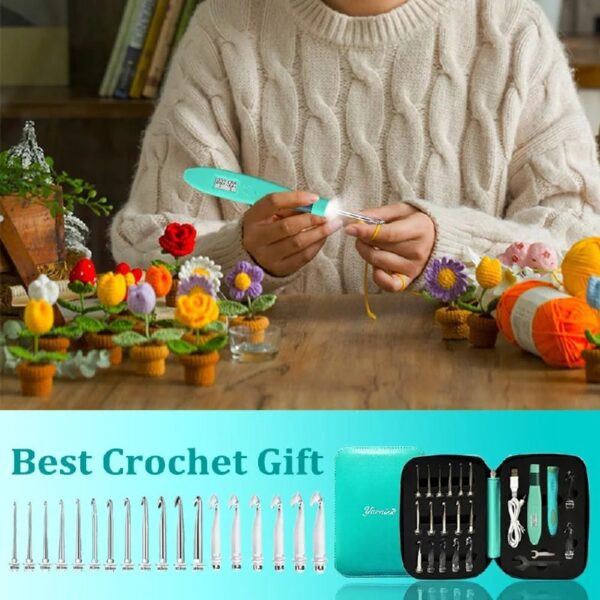 Yarniss Crochet Hooks Set with Digital Counter, 17 Sizes Light Up Crochet Hooks 2.5mm-14.0mm