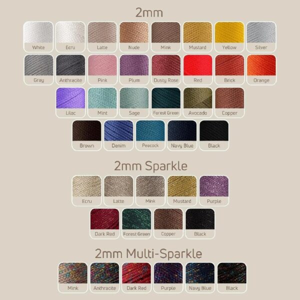 5 Skeins of Sensy Premium 2mm 251 Yards Polyester Rope 100% Polypropylene Cord Macrame Cord 2mm Crochet Bag Cord Macrame Rope Crochet Thread Gift for Knitter (Latte)