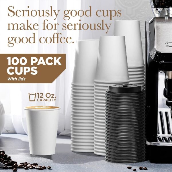 Disposable Coffee Cups with Lids 12 oz, 100 Count, To Go Coffee Cups for Hot Beverages
