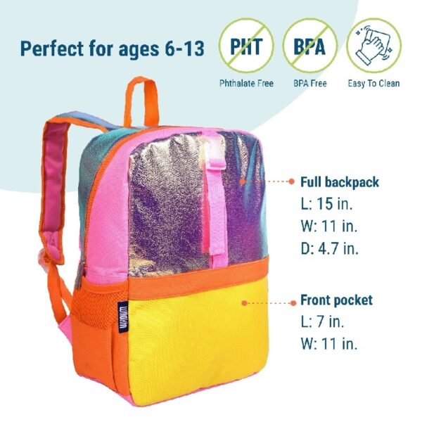 Wildkin Kids Pack-It-All 15 Inch School & Travel Backpack in Pink for Girls, Front strap for attaching Wildkin's Clip-in Lunchbox, Generously sized exterior front pocket (Mermaid Undercover)