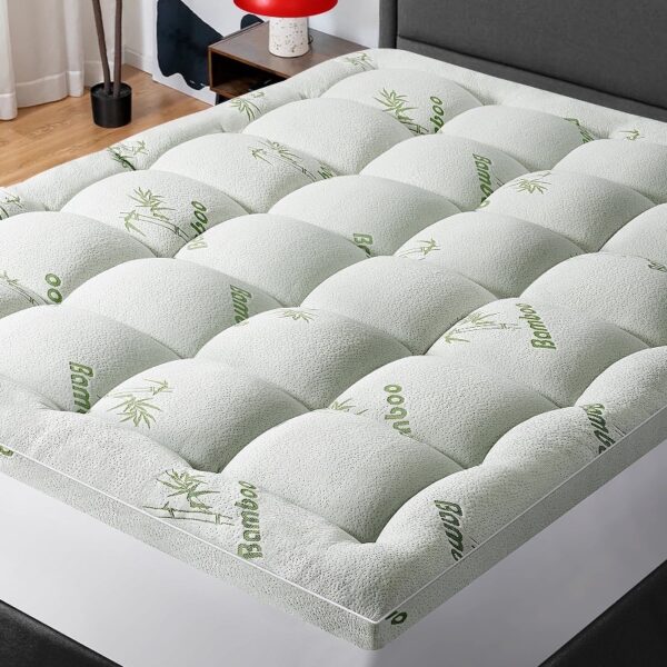 Mattress Topper Queen Size Bed,Bamboo Extra Thick Mattress Pad Cover Soft Plush Noiseless Down Alternative Fill,with 8-21