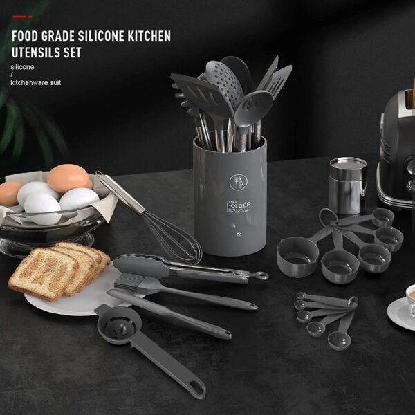 Silicone Cooking Utensils Set - Heat Resistant Stainless Steel Kitchen Utensils, Baking Tools Kitchen Gadgets,Turner, Tongs,Spatula,Spoon,Brush,Whisk,Non-Stick, Dishwasher Safe,BPA FREE (Khaki)