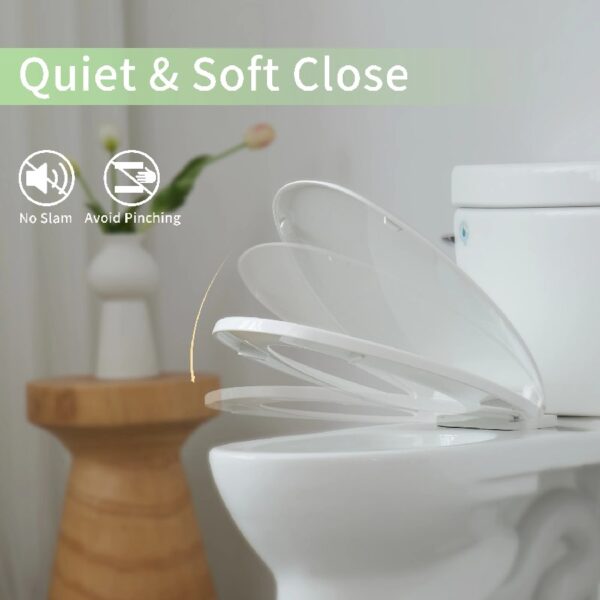 Oval Plastic Toilet Seat Soft Close in White, No Slam & Easy to Clean